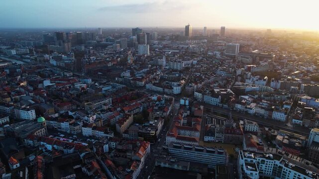 An panoramic aerial view of te capitol city Brussels in Belgium on a sunny morning in autumn.. 