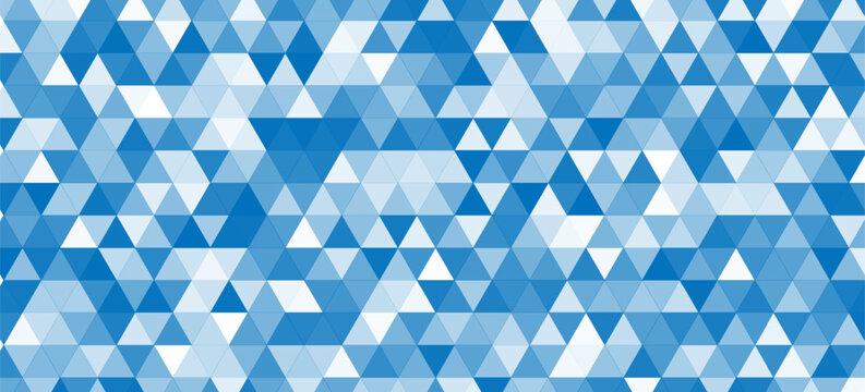 Abstract gradient blue triangle pattern design background, dense triangular mosaic composition, modern seamless polygon wallpaper with refreshing visual depth.