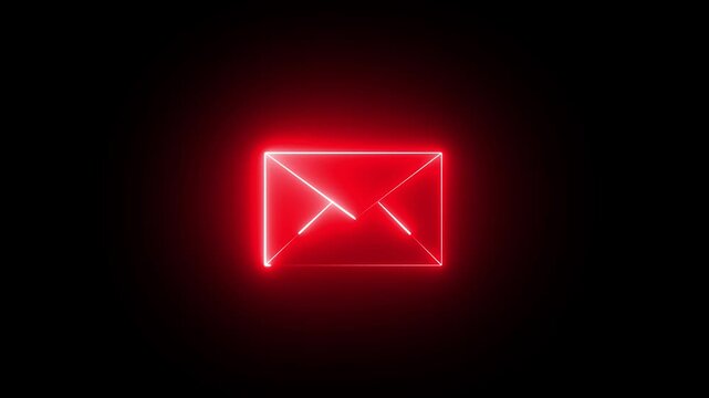 email icon glowing red neon on black background envelope symbol