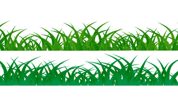 Seamless green grass borders vector illustration set for natural spring and summer design elements on white background.
