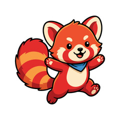 Fototapeta premium Cute red panda mascot character with a playful expression and fluffy striped tail designed as a vibrant vector illustration for children and fun brand identity projects
