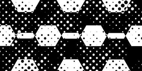 Abstract geometric halftone pattern background with black camouflage shapes and dots on white backdrop, optical illusion texture for modern pop art comic designs vector banners and wallpapers. © Abu Bokkor Siddique