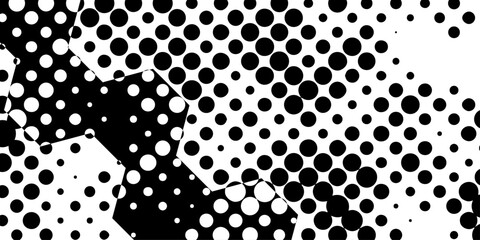 Abstract geometric halftone pattern background with black camouflage shapes and dots on white backdrop, optical illusion texture for modern pop art comic designs vector banners and wallpapers. © Abu Bokkor Siddique