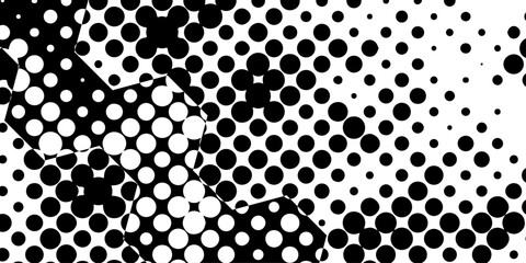 Abstract geometric halftone pattern background with black camouflage shapes and dots on white backdrop, optical illusion texture for modern pop art comic designs vector banners and wallpapers. © Abu Bokkor Siddique