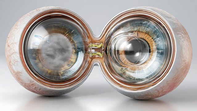 3D Illustration of Human Eye with Cataract vs Healthy Vision