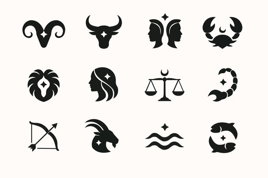 Minimal zodiac signs icon set