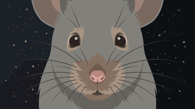 Close-up mouse face with whiskers and dark background particles, mouse, whiskers, animal, rodent, face, close-up, nose, fur, eyes,