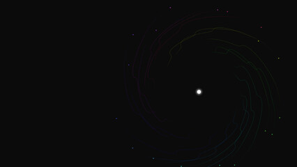 Multi colored wavy orbits surrounding bright central star in cosmic abstract illustration. © Sukumar