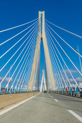 Obraz premium The famous Rio-Antirrio multi-suspension bridge (Charilaos Trikoupis Bridge) in Greece
