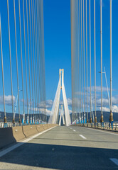 Obraz premium The famous Rio-Antirrio multi-suspension bridge (Charilaos Trikoupis Bridge) in Greece