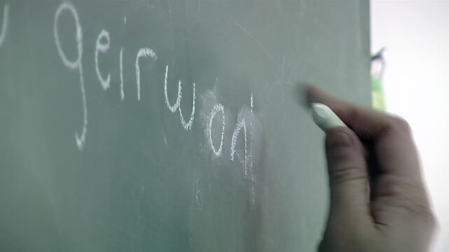 Learning Welsh Language In Patagonia School Classroom Close Up