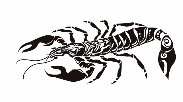 Black and white vector illustration of a crayfish isolated on white