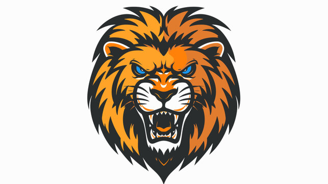 Vivid lion head illustration fierce expression against white background