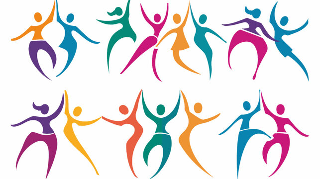 Colorful dancing figures dynamic illustration of joyful movement and unity