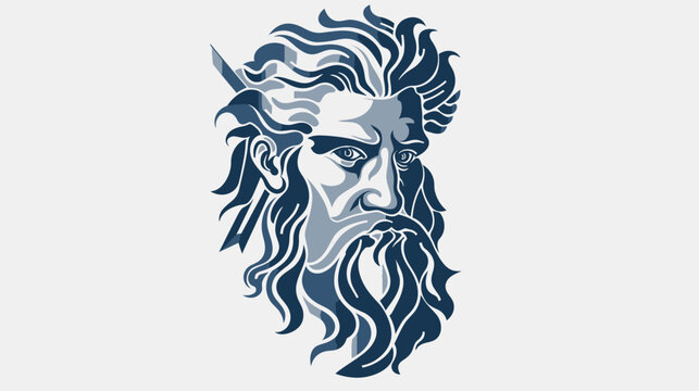 Stylized portrait of a bearded man in blue tones on white background