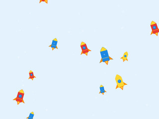 Naklejka premium Cartoon Rockets Blast Off Nursery Background
