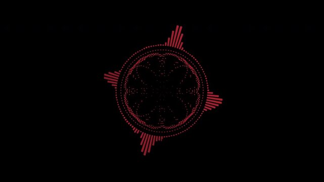 Colorful circular interface audio voice music sound spectrum equalizer, 4k footage, sound waves animation on black and white background.