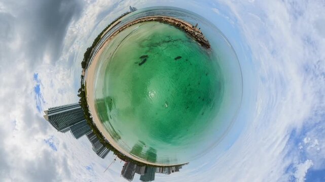 Manatees swimming in a tiny planet Miami Beach