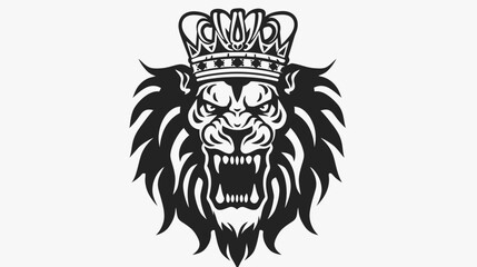 Fototapeta premium Majestic lion head with crown illustration black and white vector design