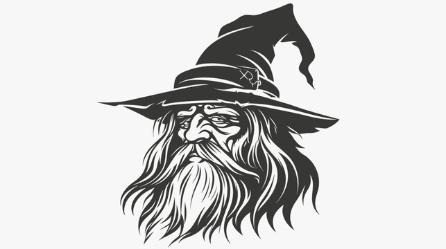 Wise old wizard with long beard and hat vector illustration design