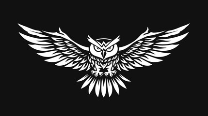 Fototapeta premium Elegant vector illustration of a white owl with open wings on a black background