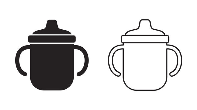baby bottle and pacifier, vector on white background.