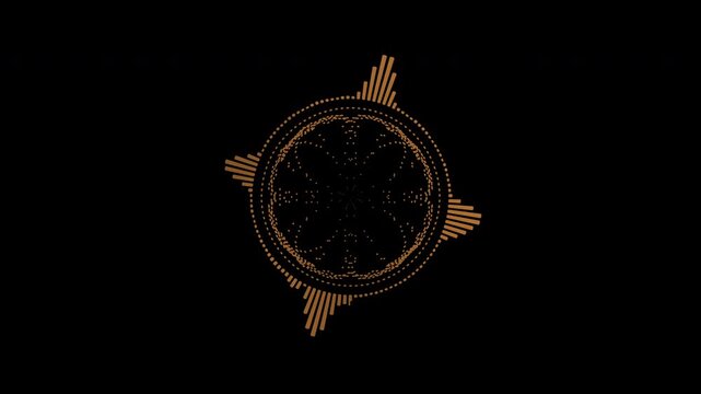 Colorful circular interface audio voice music sound spectrum equalizer, 4k footage, sound waves animation on black and white background.