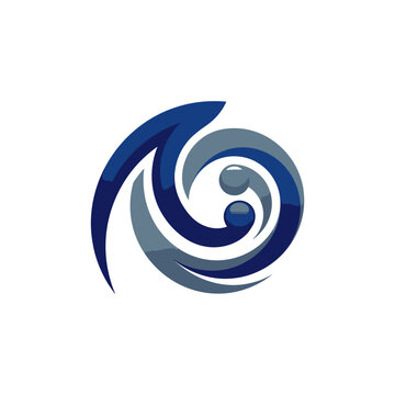 Abstract blue wave circular swirl logo design on white background.