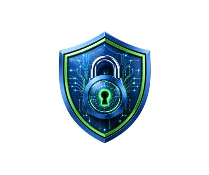 3D Cyber Security Shield Lock Icon Isolated
