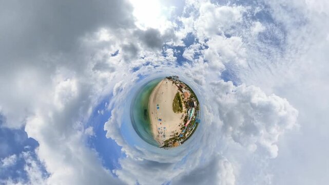 Tiny planet surrounded by clouds