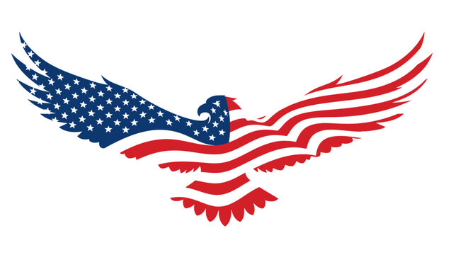 American bald eagle graphic with patriotic us flag wings on white background