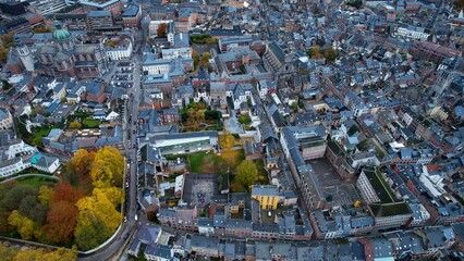 Fototapeta premium An panoramic aerial view of the old town city Namur in Belgium on a cloudy afternoon in autumn.. 