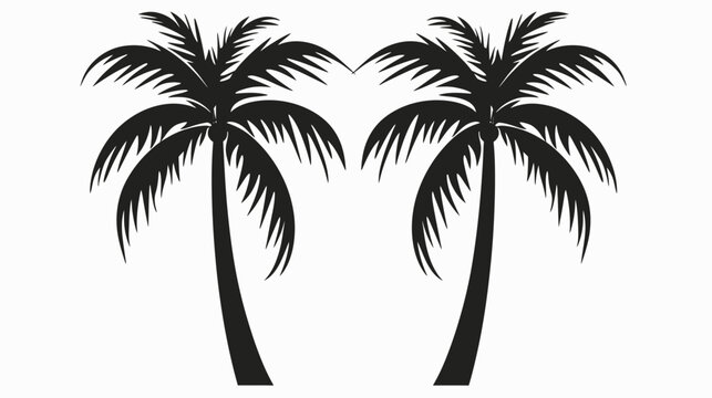 Symmetrical silhouettes of palm trees against a clean white background