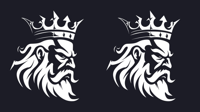 King face logo design featuring crown beard and mustache illustration