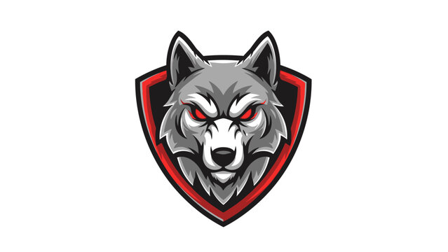 Stylized wolf head on shield emblem design suitable for various applications