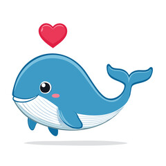 Obraz premium Cute blue whale with a red heart above its head