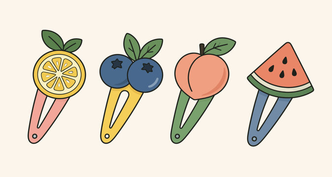 Fruity Hair Clip Set, Sweet Summer Hair Pins, Kawaii Fruit Snap Clips, Colorful Salon Hair Barrettes, Tasty Hair Accessories