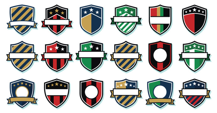Shield badges set with blank ribbons for team logo or branding