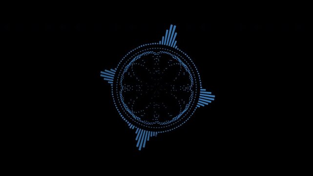 Colorful circular interface audio voice music sound spectrum equalizer, 4k footage, sound waves animation on black and white background.