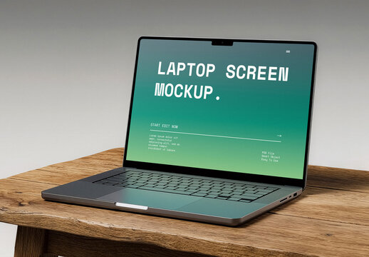 Laptop Mockup On Wooden Desk