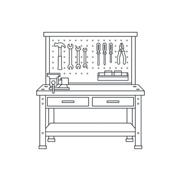 Workbench, Toolbox, Tool bench icon logo flat vector design