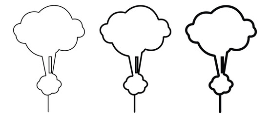 Minimalist nuclear explosion icons, atomic bomb mushroom cloud vector set, black line art explosion symbols for war and disaster concepts © Asad