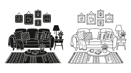 Obraz premium living room scene line art interior furniture