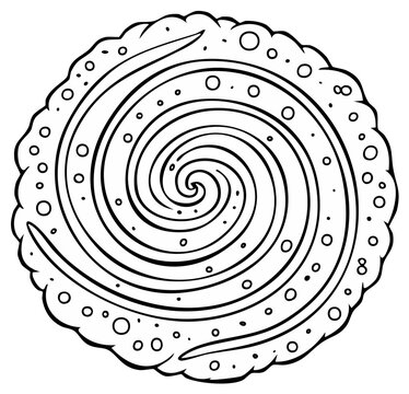 Abstract spiral design with dotted border in black and white