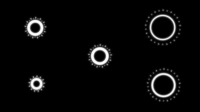 Abstract line burst animation, circle ring explosion effect, glowing fireworks accents, luminous ellipse highlights, festive particles, seamless looping motion graphic, black screen visual, 4k.