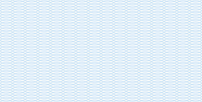 Guilloche pattern for money and passport security. Blue wave background with intricate lines creates watermark texture for certificate and currency protection.