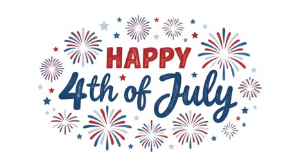 Fototapeta premium Happy 4th of july greeting card with fireworks isolated on white background