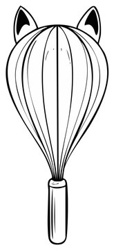 Stylized hot air balloon illustration with cat ears, black and white