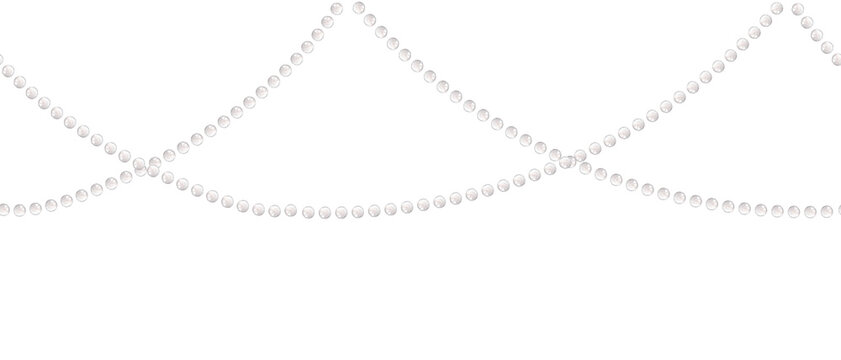 Watercolor seamless pearl garland border with repeating draped strands. Elegant design suitable for wedding invitations, greeting cards, textiles, wrapping paper and feminine branding projects.