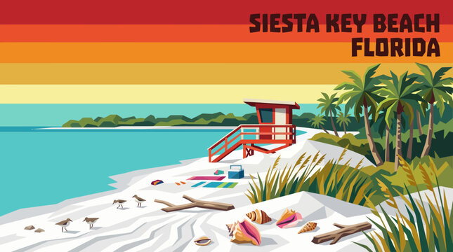 siesta key west beach florida tropical shoreline with crystal clear ocean water and relaxing travel destination atmosphere